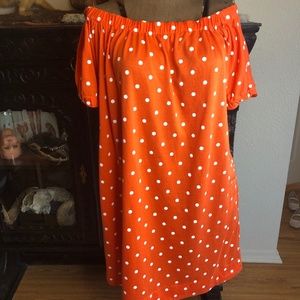 Handmade Red/Orange polka dot Off the shoulder dre
